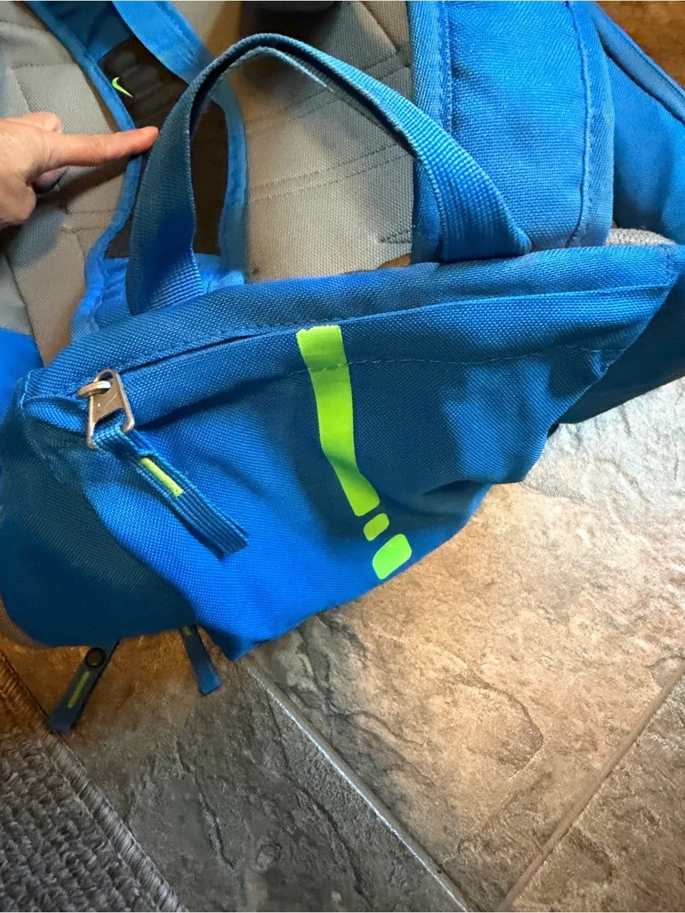Nike Men’s Blue and Gray Basketball Backpack with Neon Green Accent